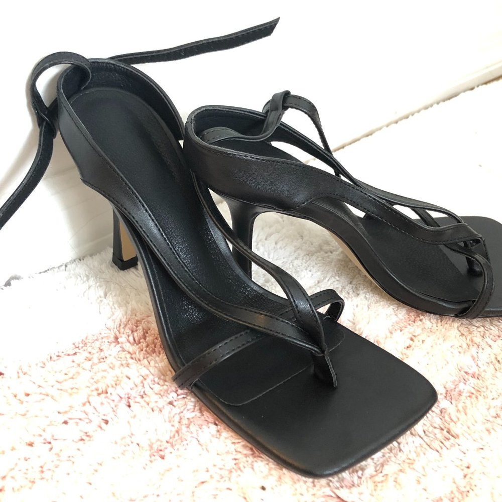 Square Toe Strappy Black Heels